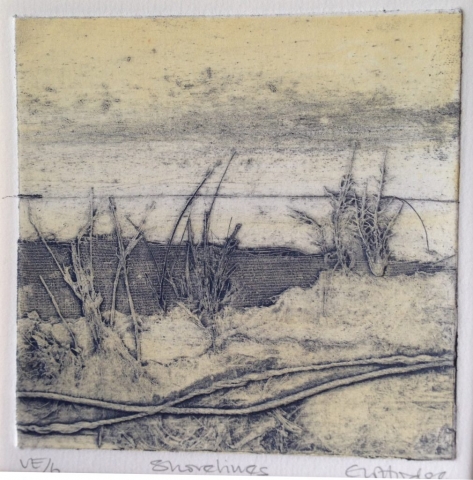 Shorelines collagraph VE/6 16x 16cm framed 90 u/f £60