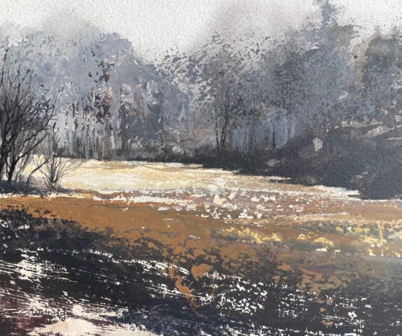 Fast flowing Almond, m/m on board, 30cm x 25cm SOLD
